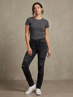 Free People Sandrine Rose Distressed Black Jeans